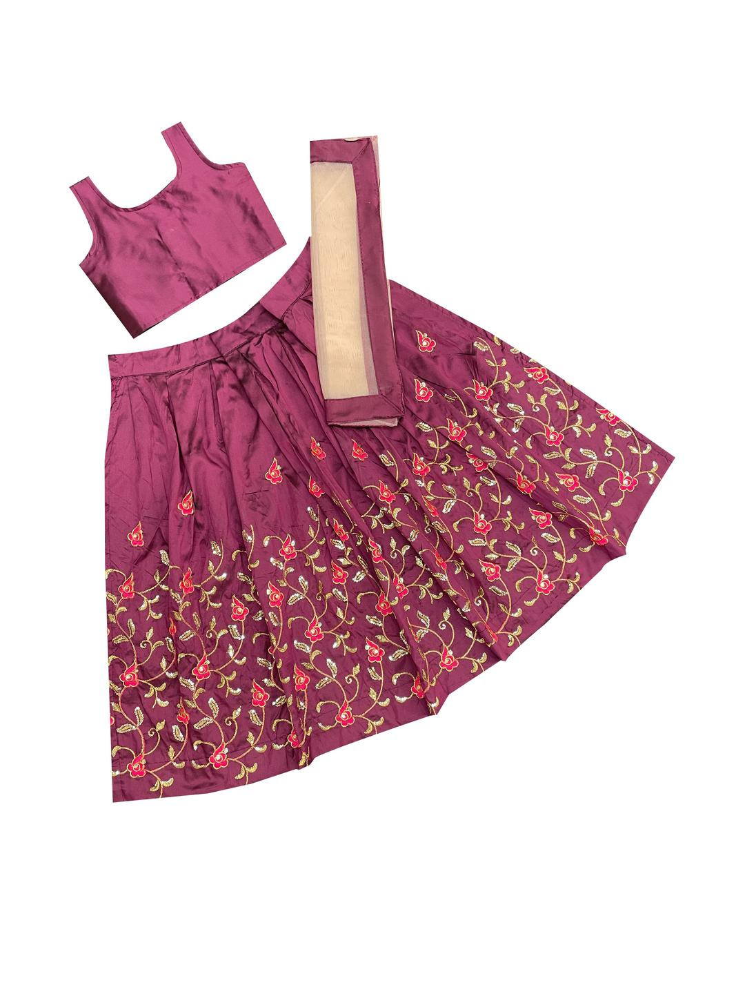 Shoryam Fashion Girls Purple Raw Silk Lehenga Choli