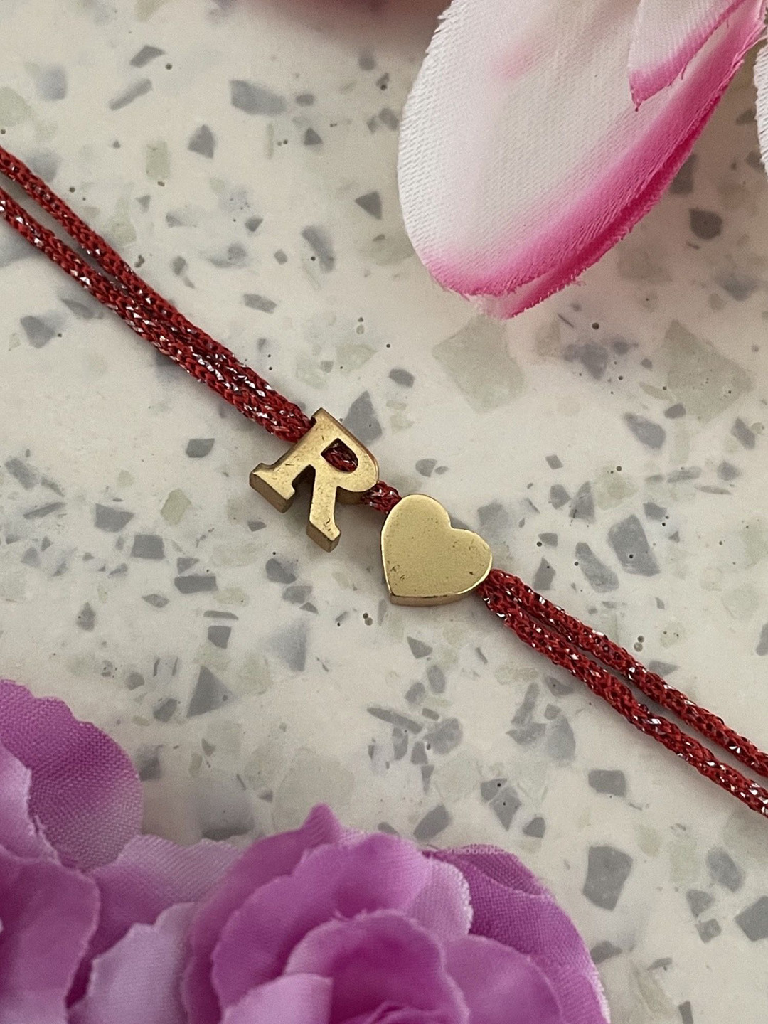 Digital Dress Room R Letter Heart Charm Thread Rakhi