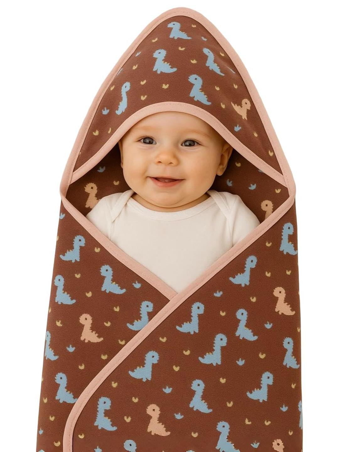 Adhigams Kids Brown & Dinosaur Printed Hooded Blanket