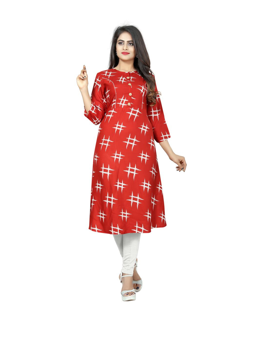 SAARAH Three-Quarter Sleeves Round Neck Knee Length Kurtas