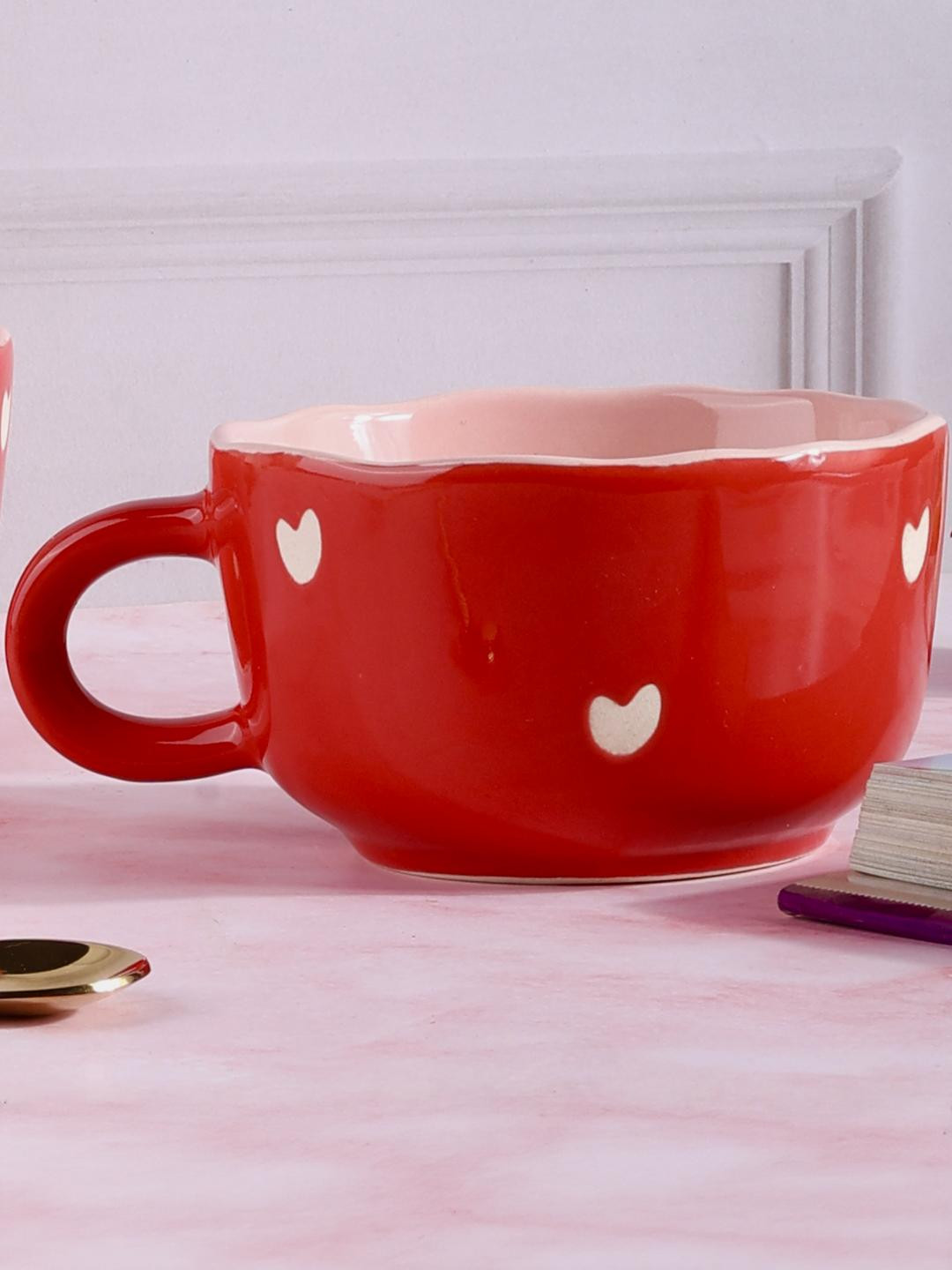 Olive Home Accents Red Stoneware Dishwasher and Microwave Safe Cups and Mugs