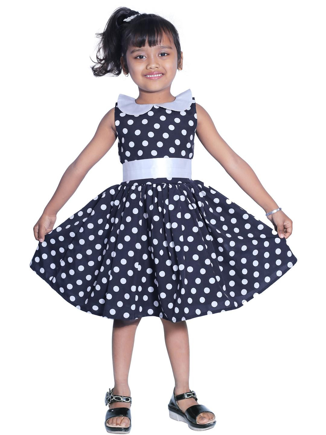 Shahina Fashion Girl Black Polka Dot Print Knee Length Frock