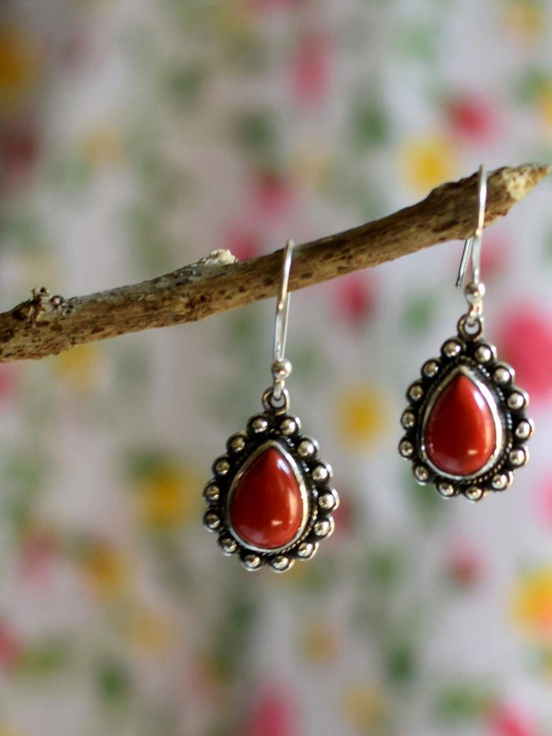 Silver Planets 92.5-925 Sterling Silver Red Stone Dangle & Drop Earring for Women and Girls