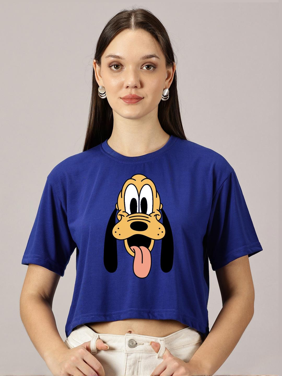 Dreambe Pack of 2 Pluto and Daffy Duck Printed Drop-Shoulder Sleeves Crop T-shirt