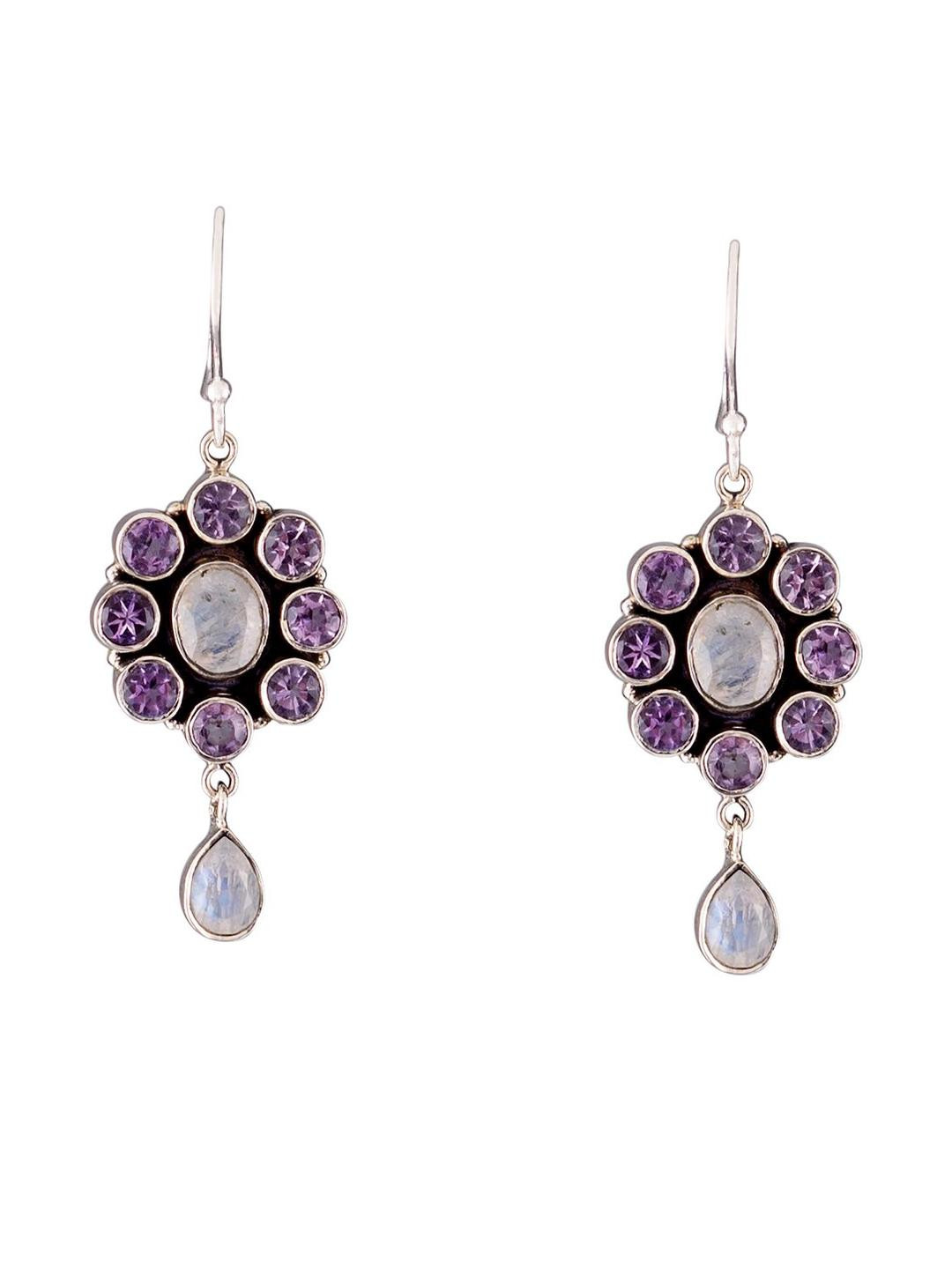 Silver Planets 92.5 Sterling Silver Stone Purple Amethyst Latest Earrings for Women and Girls