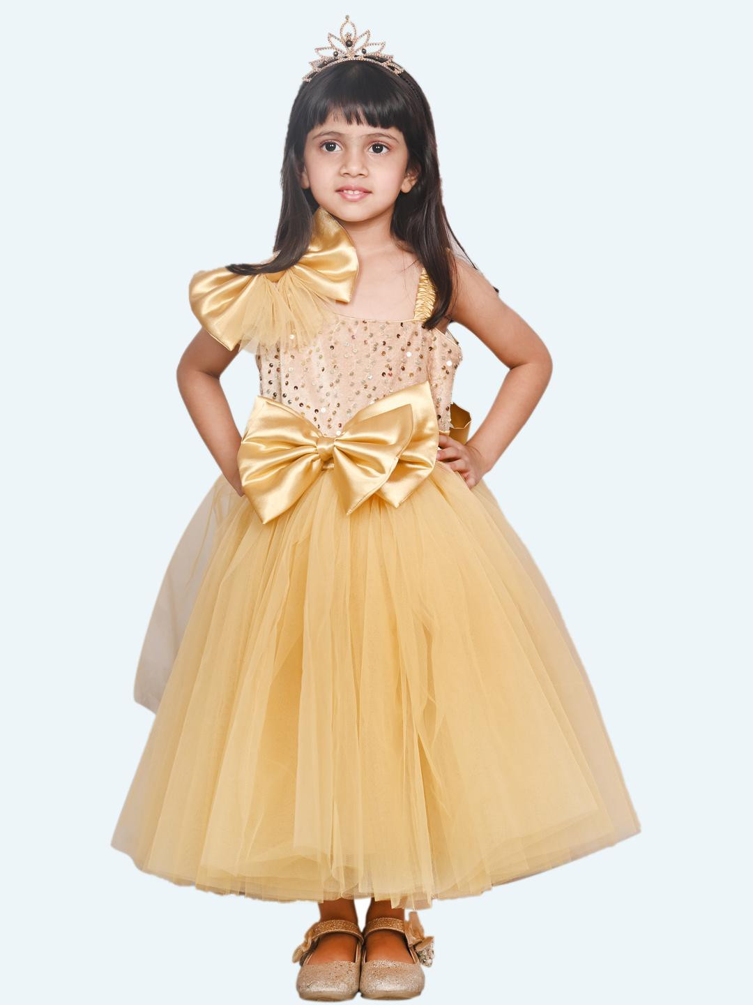 Modish Kids-Unisex Gold Polyester Dresses