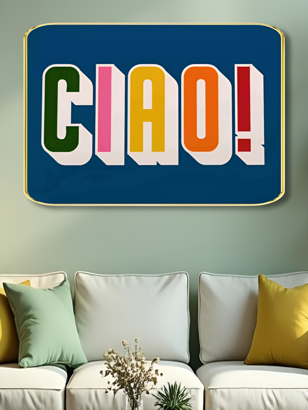 Livin'luxe Blue & Orange Colored CIAO! Printed Wall Art