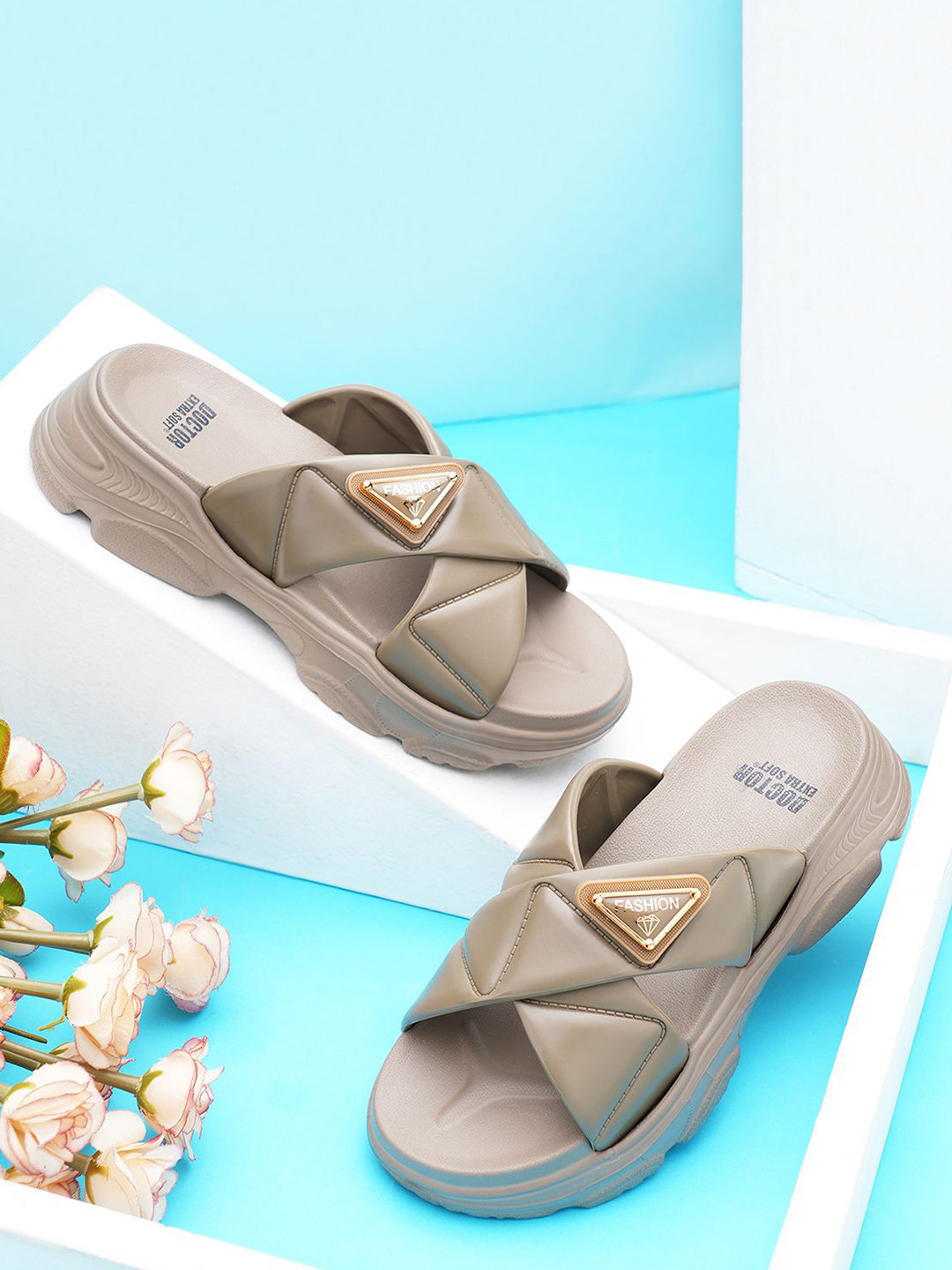 DOCTOR EXTRA SOFT Women Cross Belt Sliders With Buckels