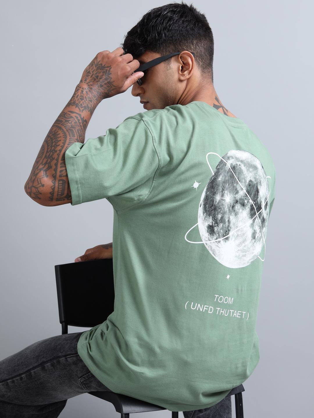 encore by INVICTUS Graphic Printed Drop-Shoulder Sleeves Cotton Oversized T-shirt