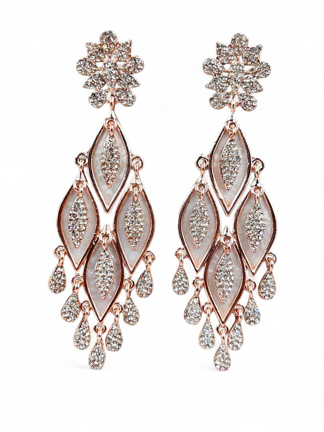 ANTIQUE JEWELLERY Women Rose Gold Stones & Sheet Drop Earrings