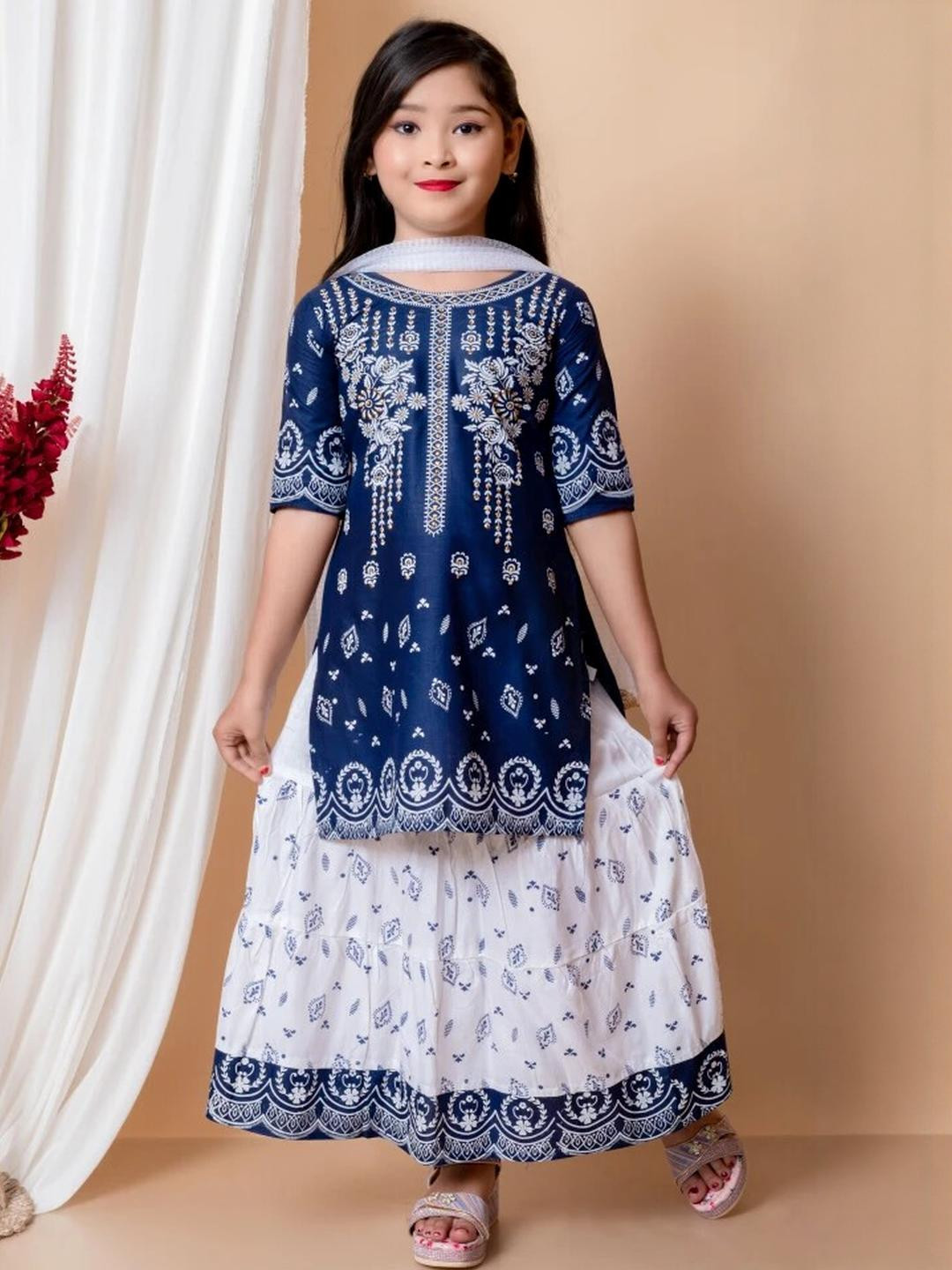 NFashion Girls Blue Kurta Set For 2-3 Years