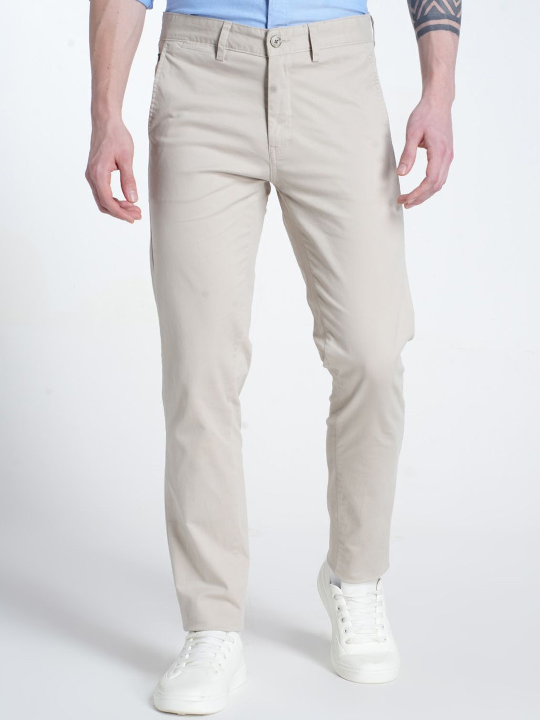 Double Two Men Smart Slim Fit Flat-Front Cotton Chinos Trouser