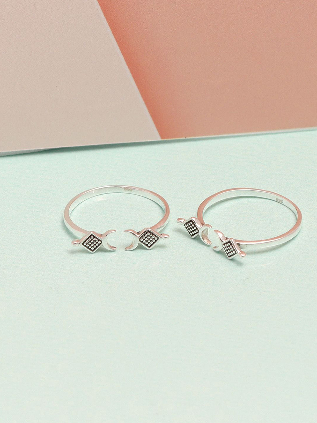 LeCalla Set Of 2 925 Sterling-Silver Silver-Plated Open Adjustable Moon Toe Rings