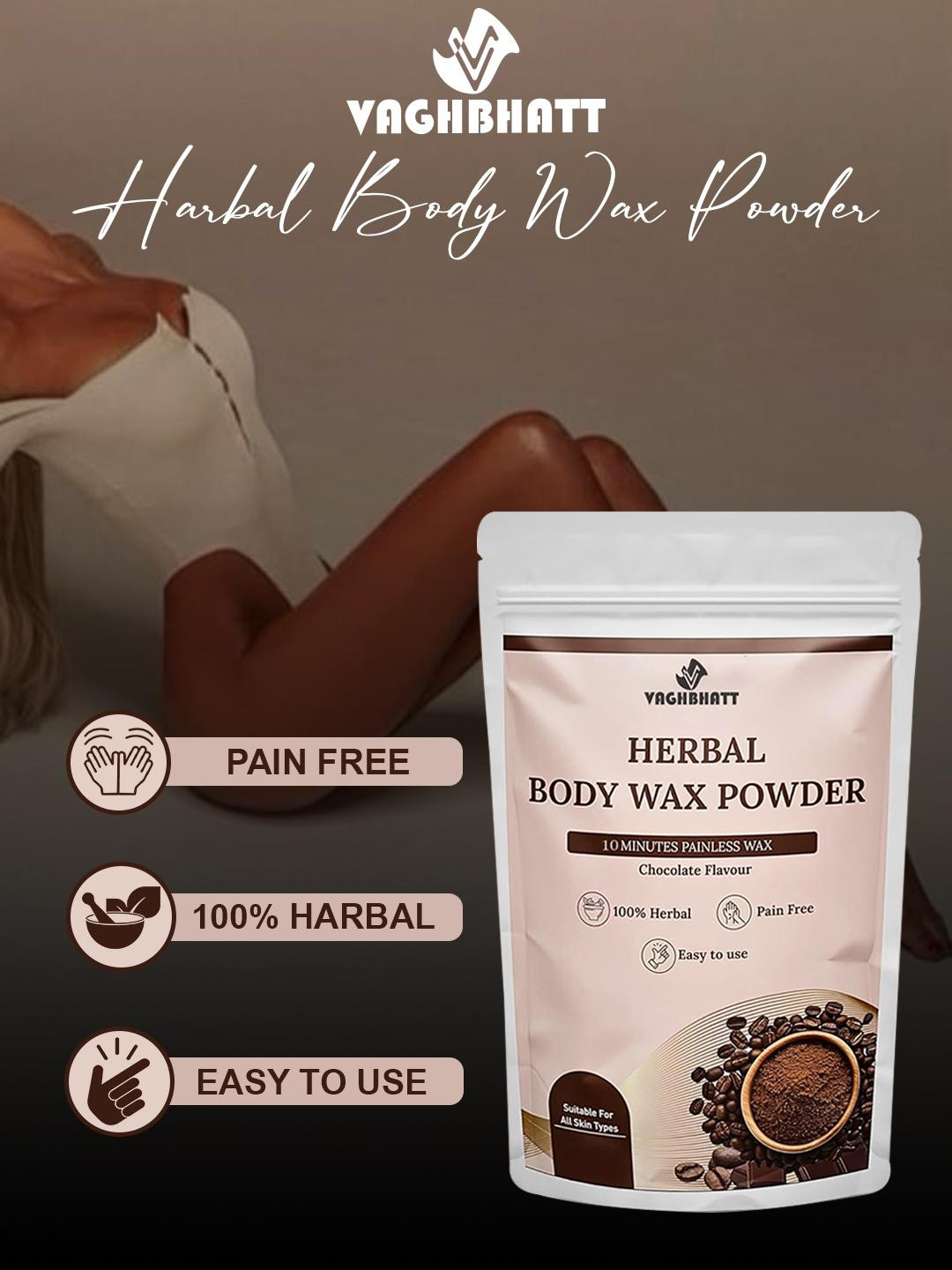 Vaghbhatt Herbal Body Wax Powder for Painless Hair Removal Chocolate Flavour
