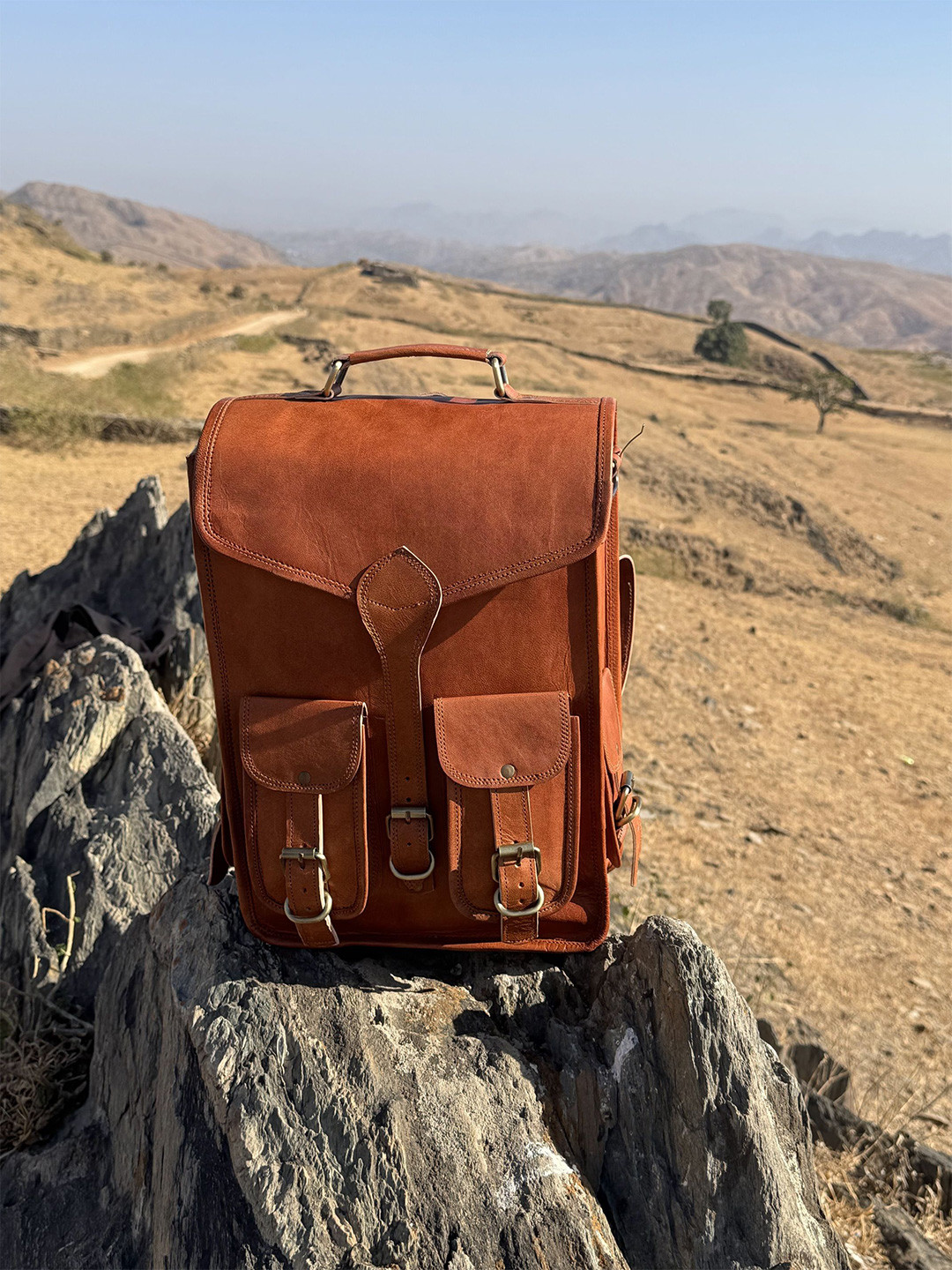 PRANJALS HOUSE Unisex Leather Backpack