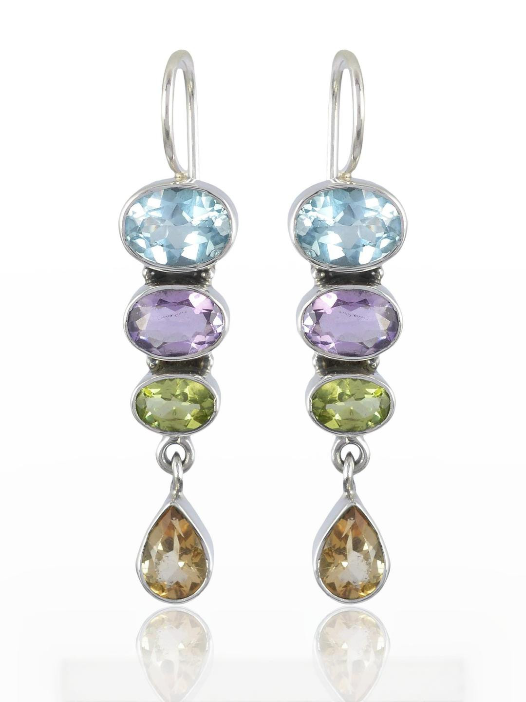 Silver Planets Artificial Stones Studded Geometric Drop Earrings
