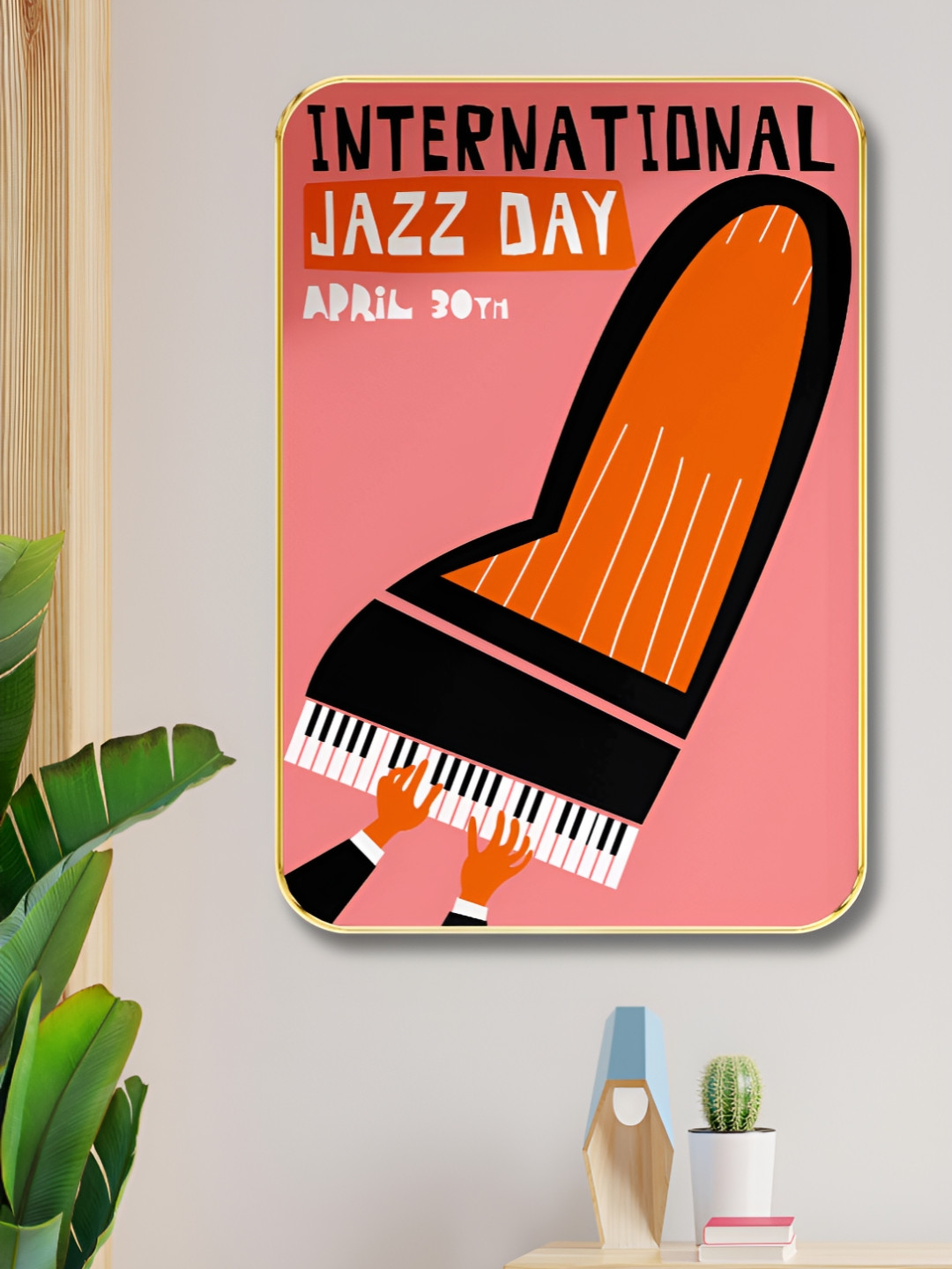 Livin'luxe Pink & Orange Wooden International Jazz Day Wall Art