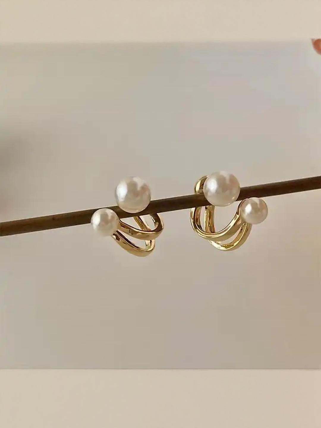 ONUYX Women's Gold Plated Pearl Earrings