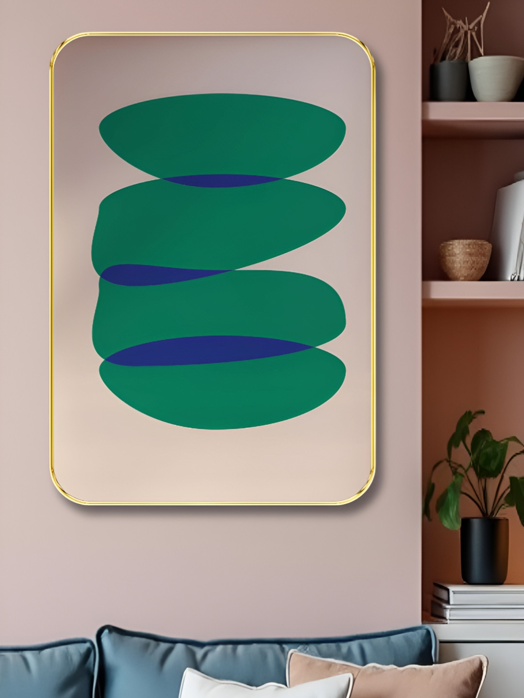 Livin'luxe Green & Off White Modern Abstract Geometric Wall Art