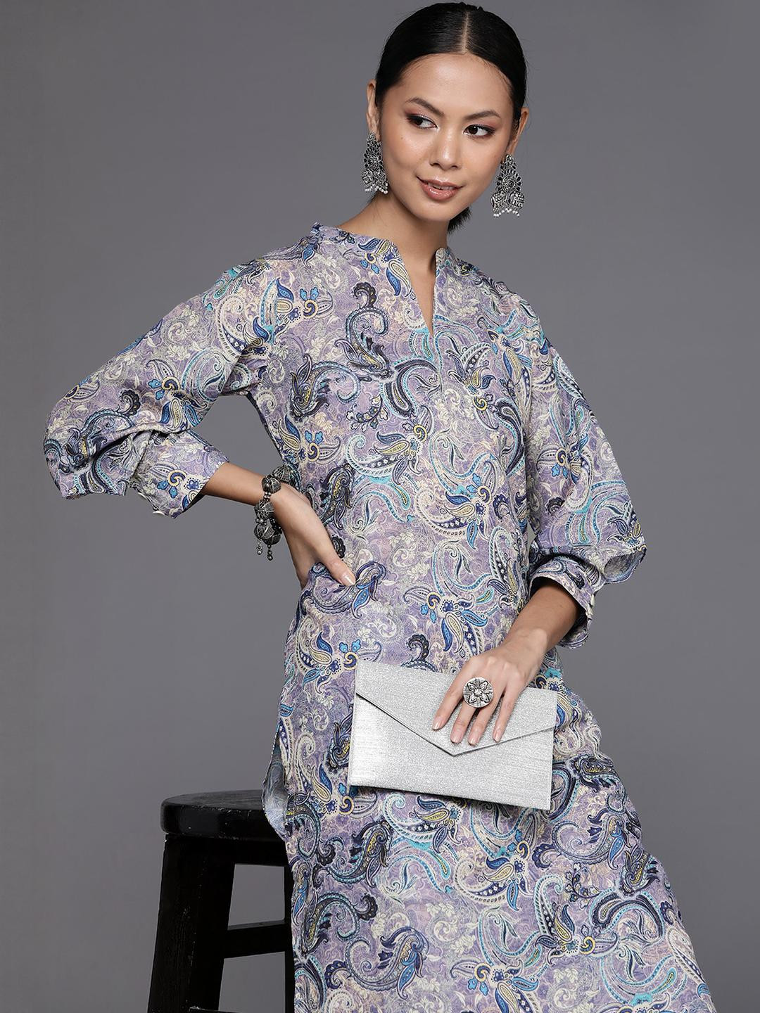 KSUT Women Lavender Cotton Blend Kurta Sets