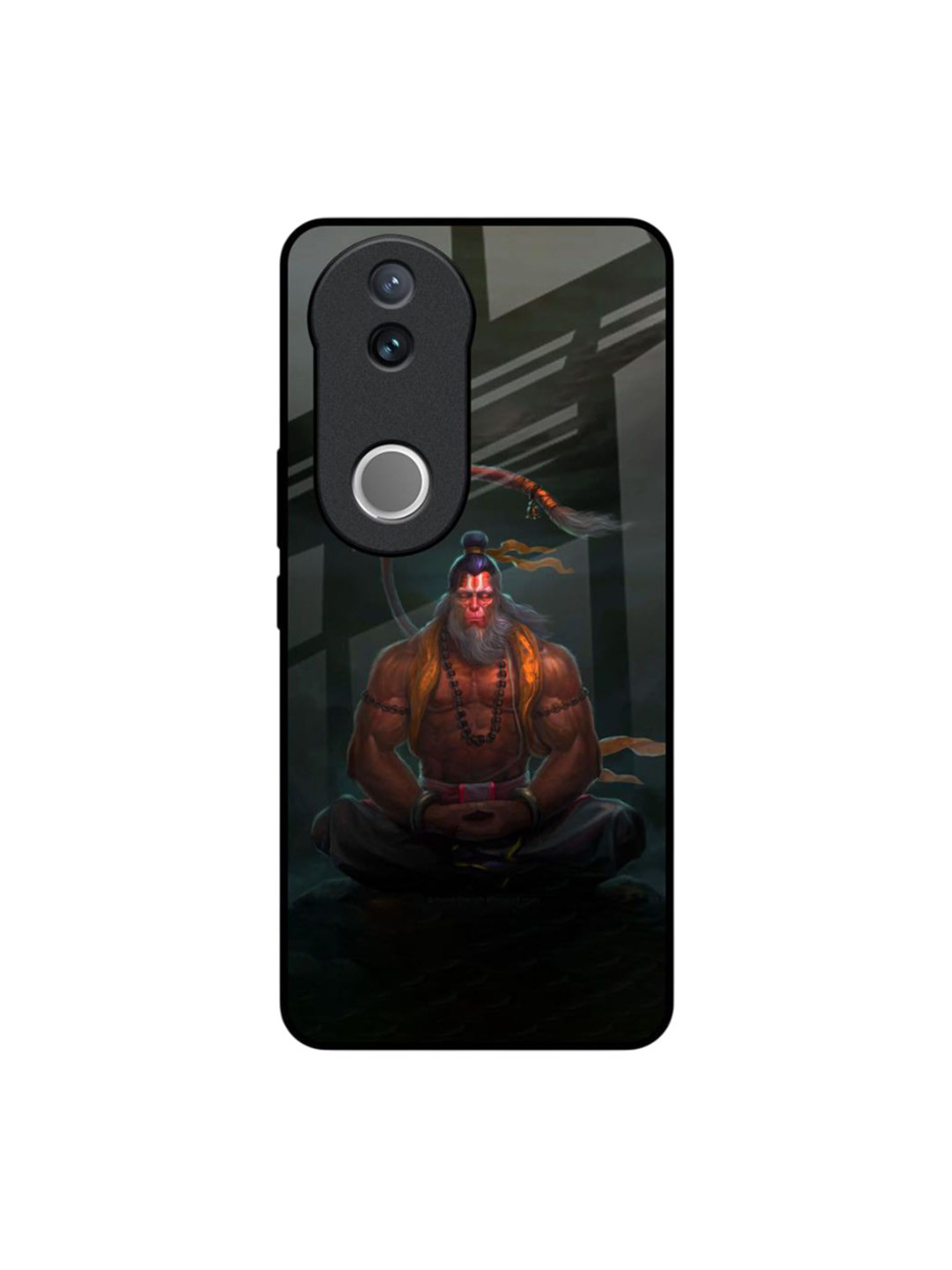 QRIOH Lord Hanuman Animated Quirky Printed Vivo V50 5G Glass Back Case Mobile Accessories