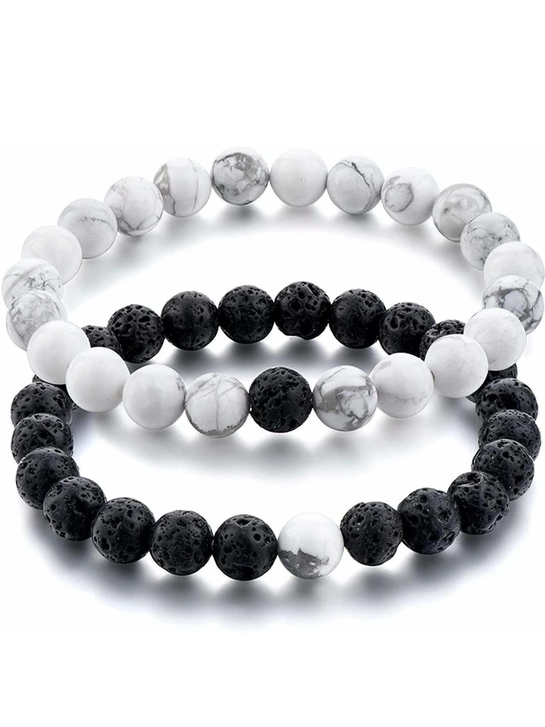 Rodya Unisex 2 Brass White & Black Beaded Slip-On Bracelet