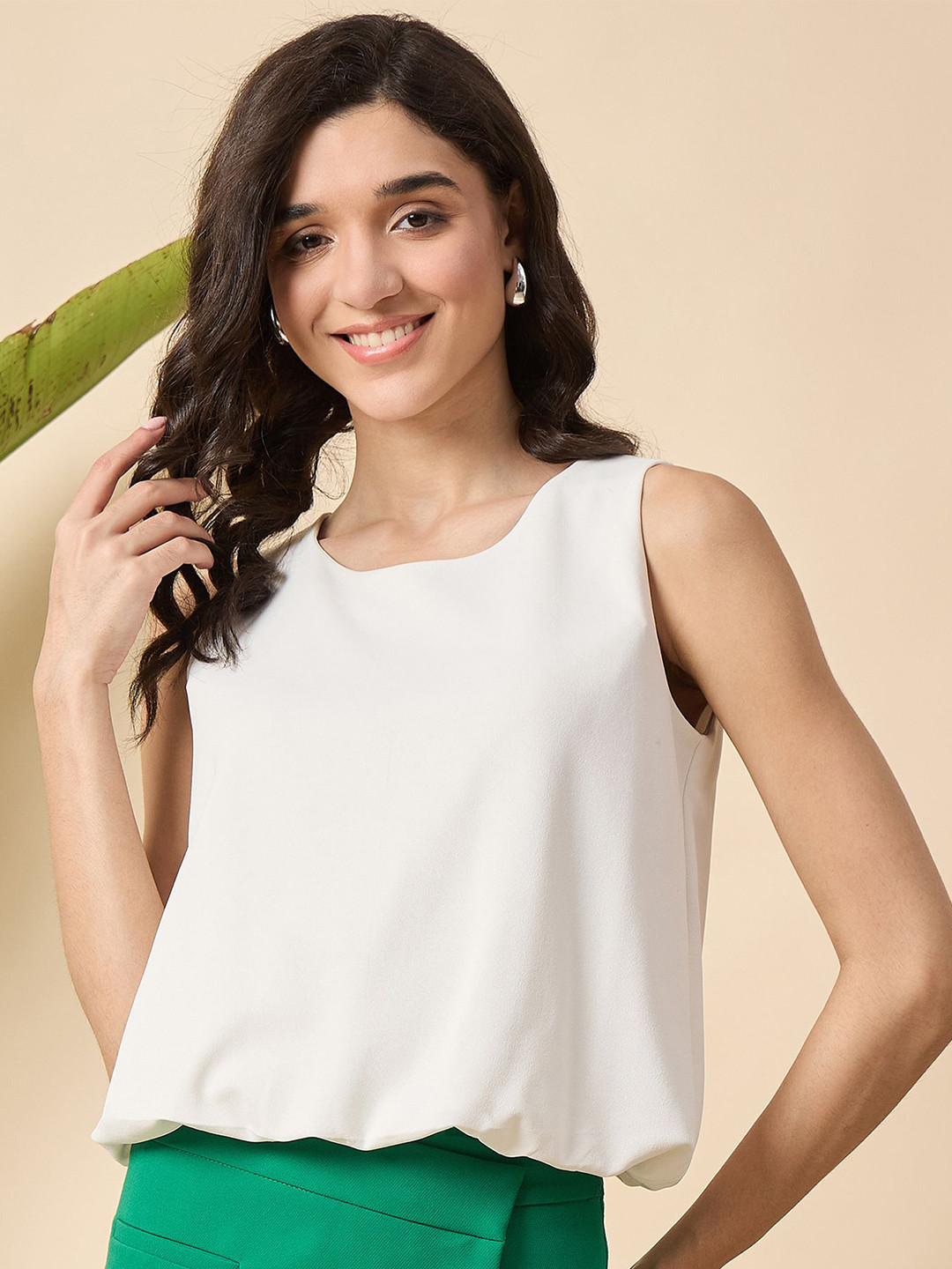 DRAPE AND DAZZLE Women Round Neck Balloon Top