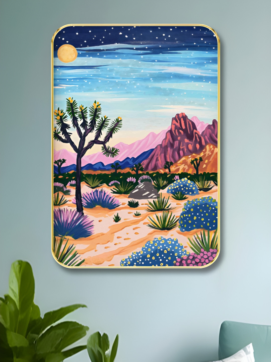 Livin'luxe Blue & Pink Desert Night Sky Printed Wall Art