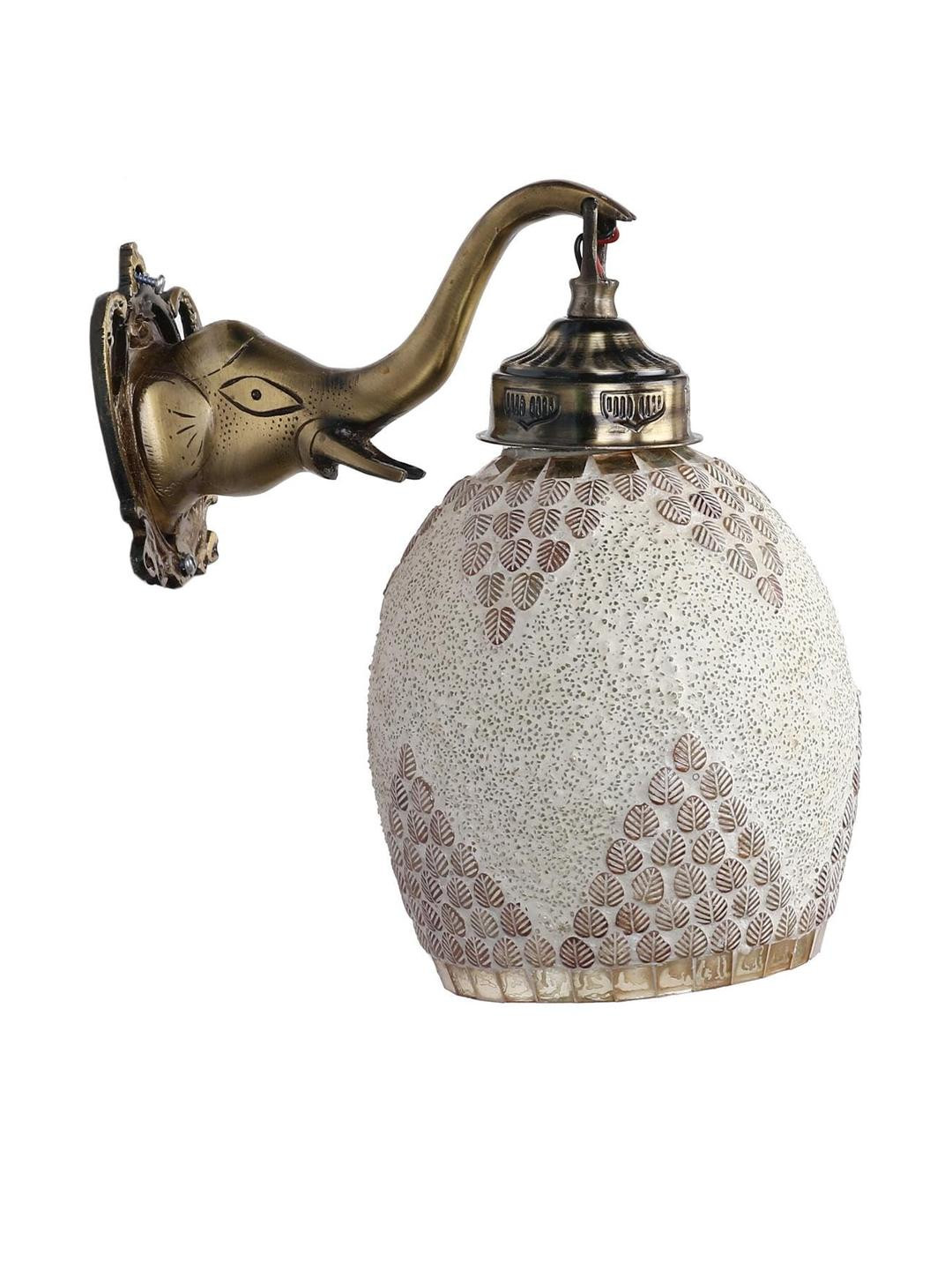 Somil Premium Designer Glass Wall/Night Lamp  Elegant  & Stylish Dcor Accent for Modern Interiors,  Color  Golden, White, Size- 20.5 X 23 X 26 CM