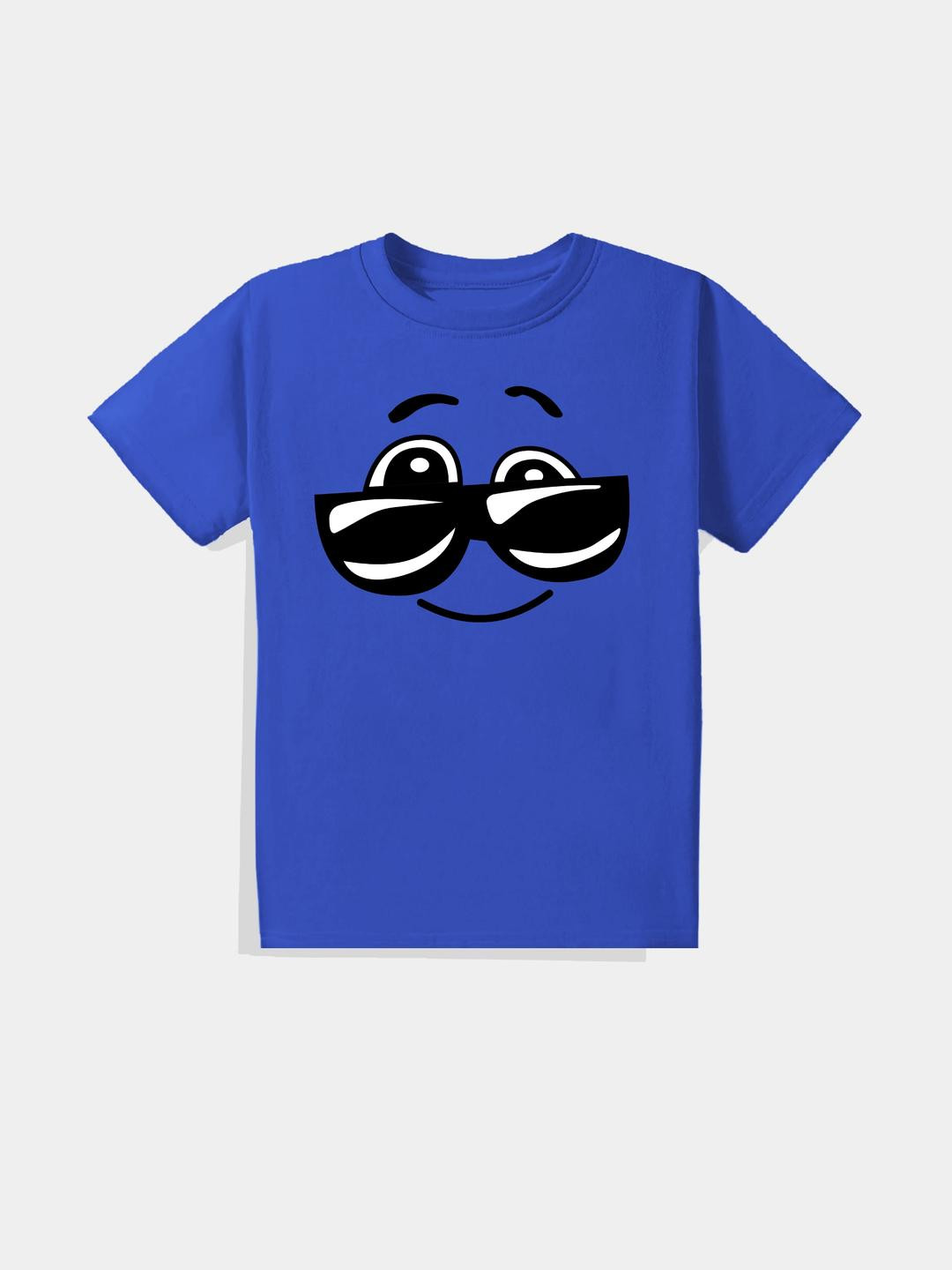 KAVEE Pure Cotton Half Sleeves Goggles Printed Bio Washed Tee -Royal Blue