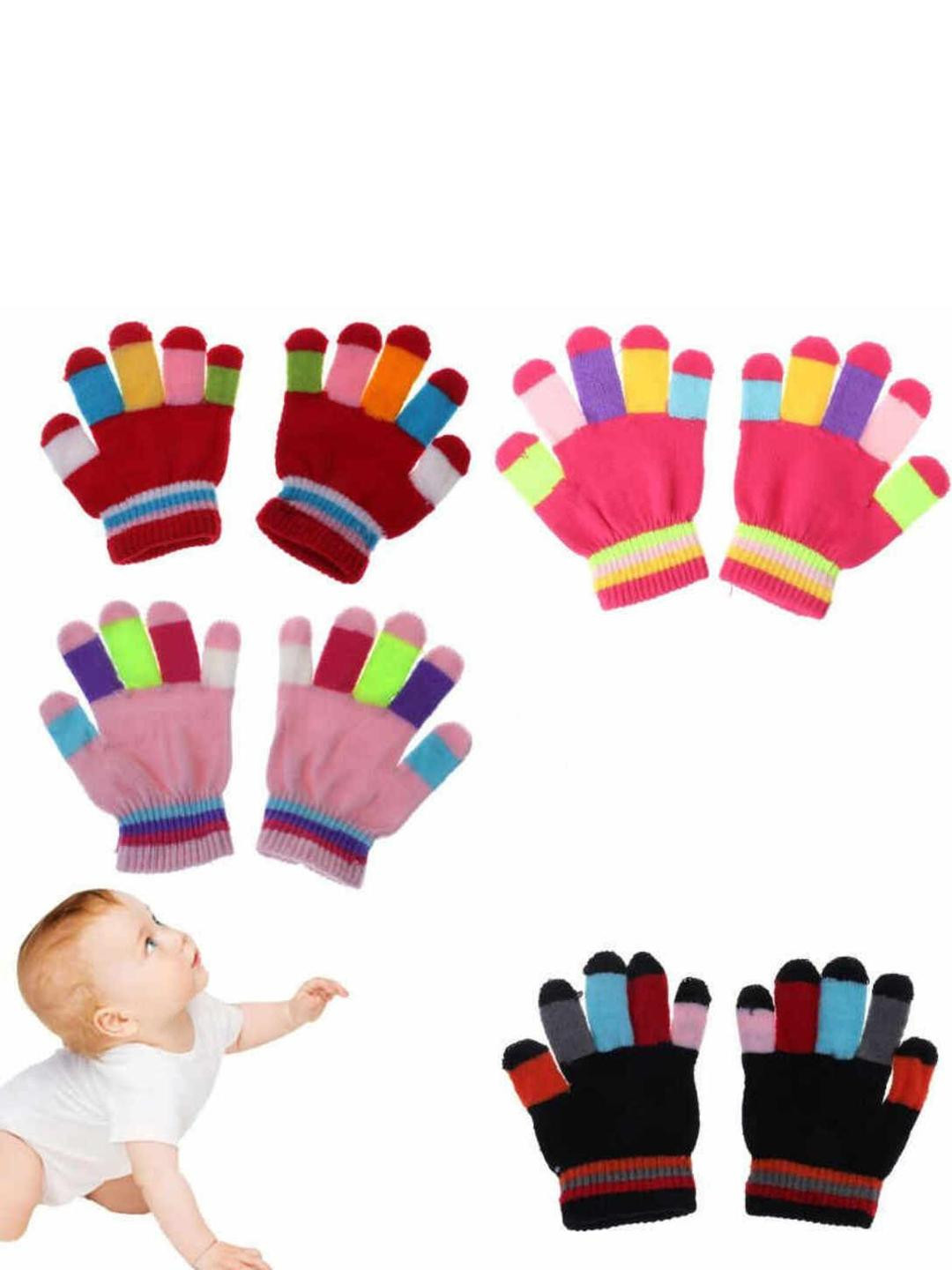 FIRMED STRING Kids Set Of 4 Patterned Winter Gloves