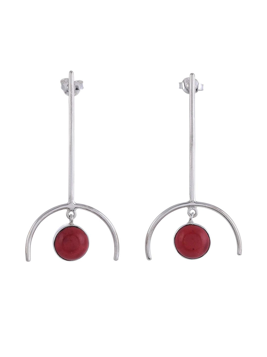 Silver Planets 925-92.5 Sterling Silver Red Onyx Stone Fashion Dangle & Drop Stud Earring for Women and Girls