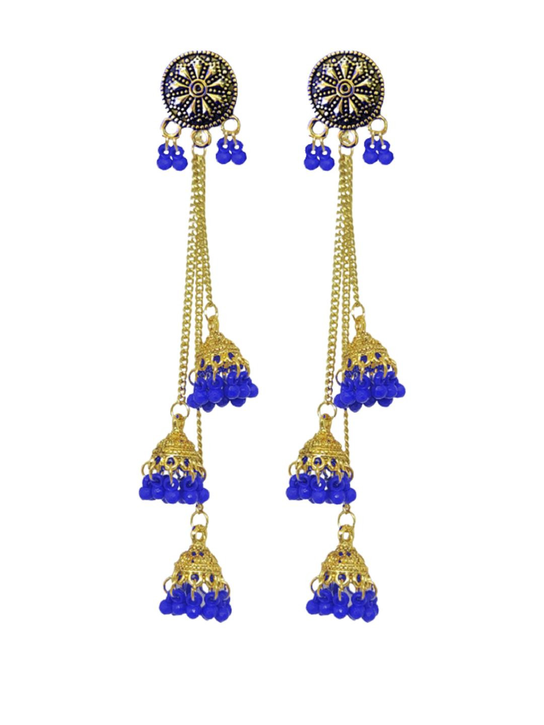 Weariton Women Navy Blue Long Jhumkas Earrings
