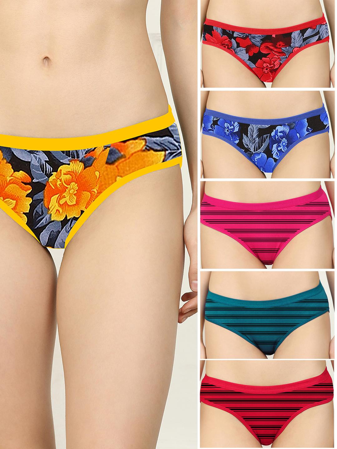 New stylish Red,Yellow,Blue,Pink,Red,Blue Cotton Silk Hipster Multicolor Panties Pack of 6