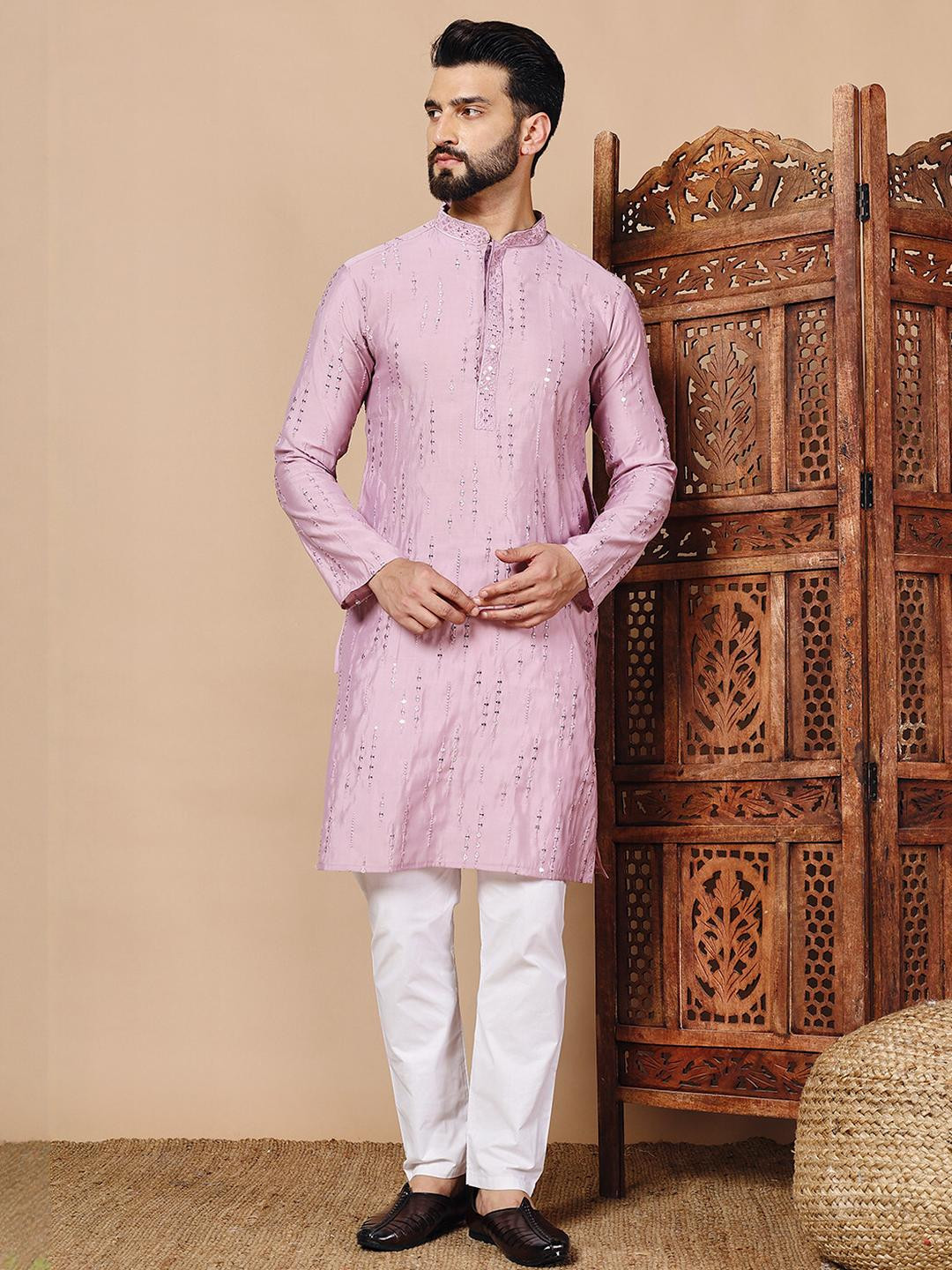 CHIRASVI Men Cotton Solid Straight Kurta