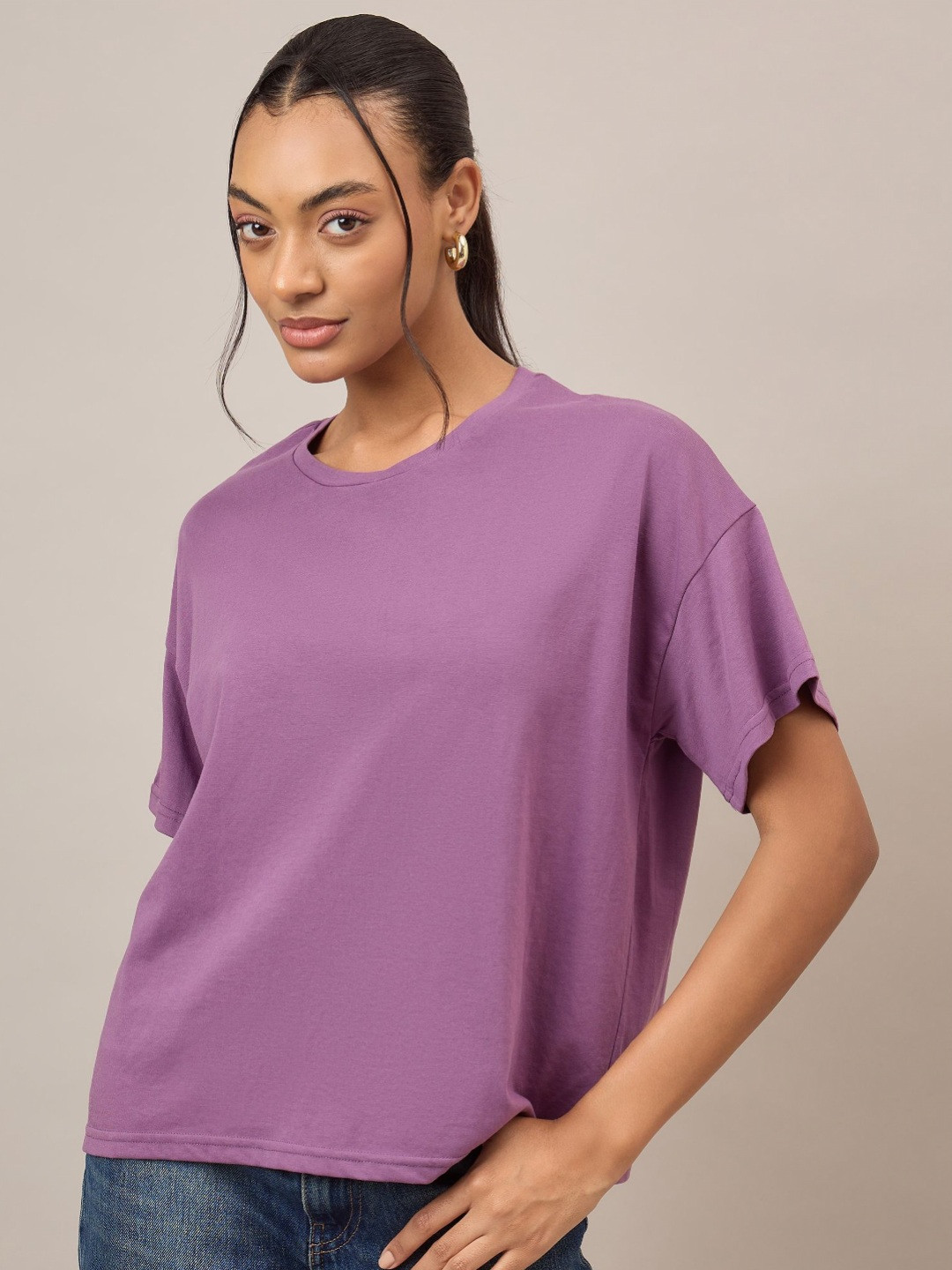 R.Code by The Roadster Life Co. Women Drop-Shoulder Sleeves T-shirt