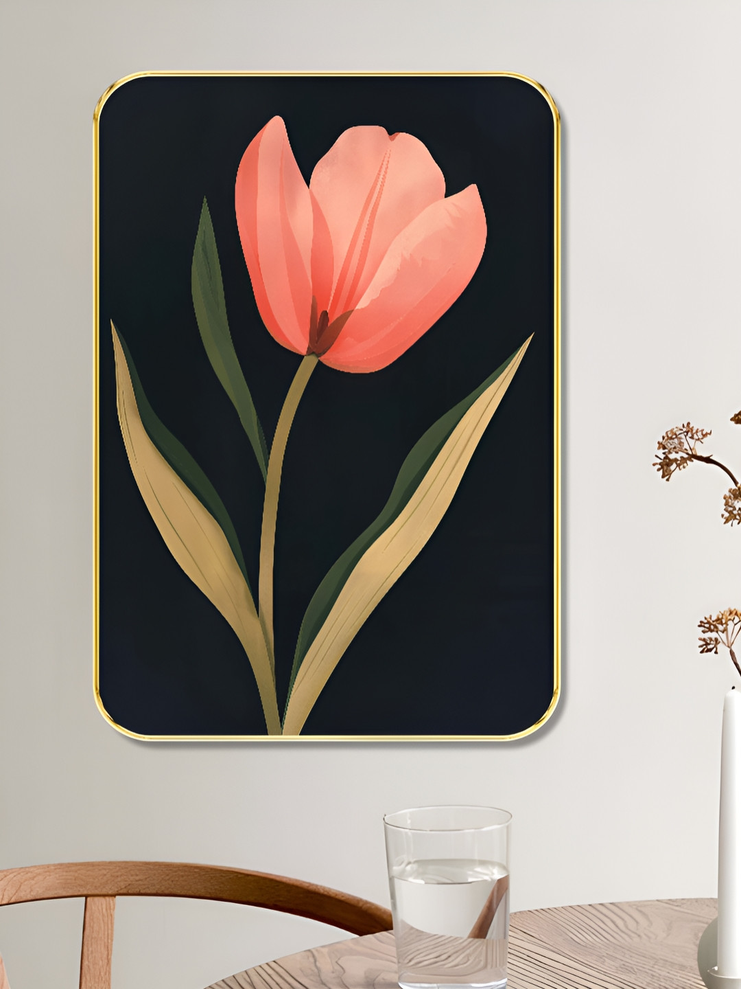 SAF Green & Pink Elegant Tulip Flower Printed Wall Art