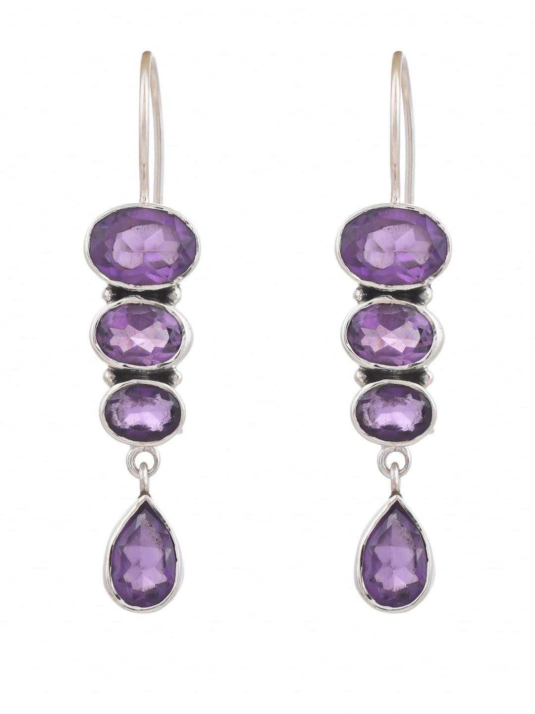 Silver Planets Women Purple Earrings