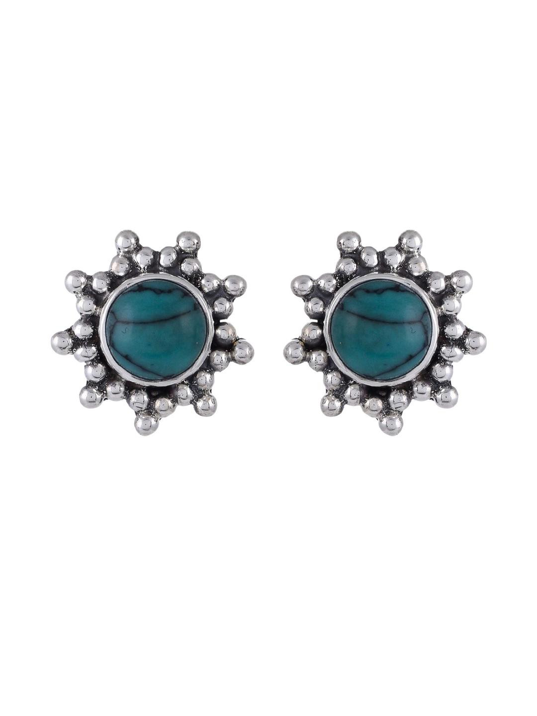 Silver Planets 925 Sterling Silver Black Stone Stud Earring for Women and Girls