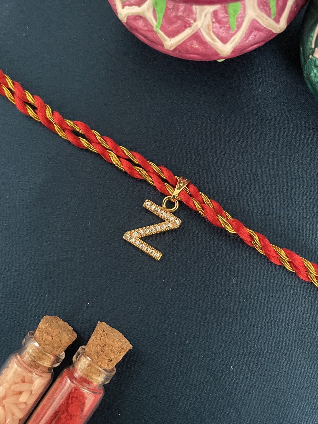 Digital Dress Room American Diamond Studded Z Letter Thread Rakhi