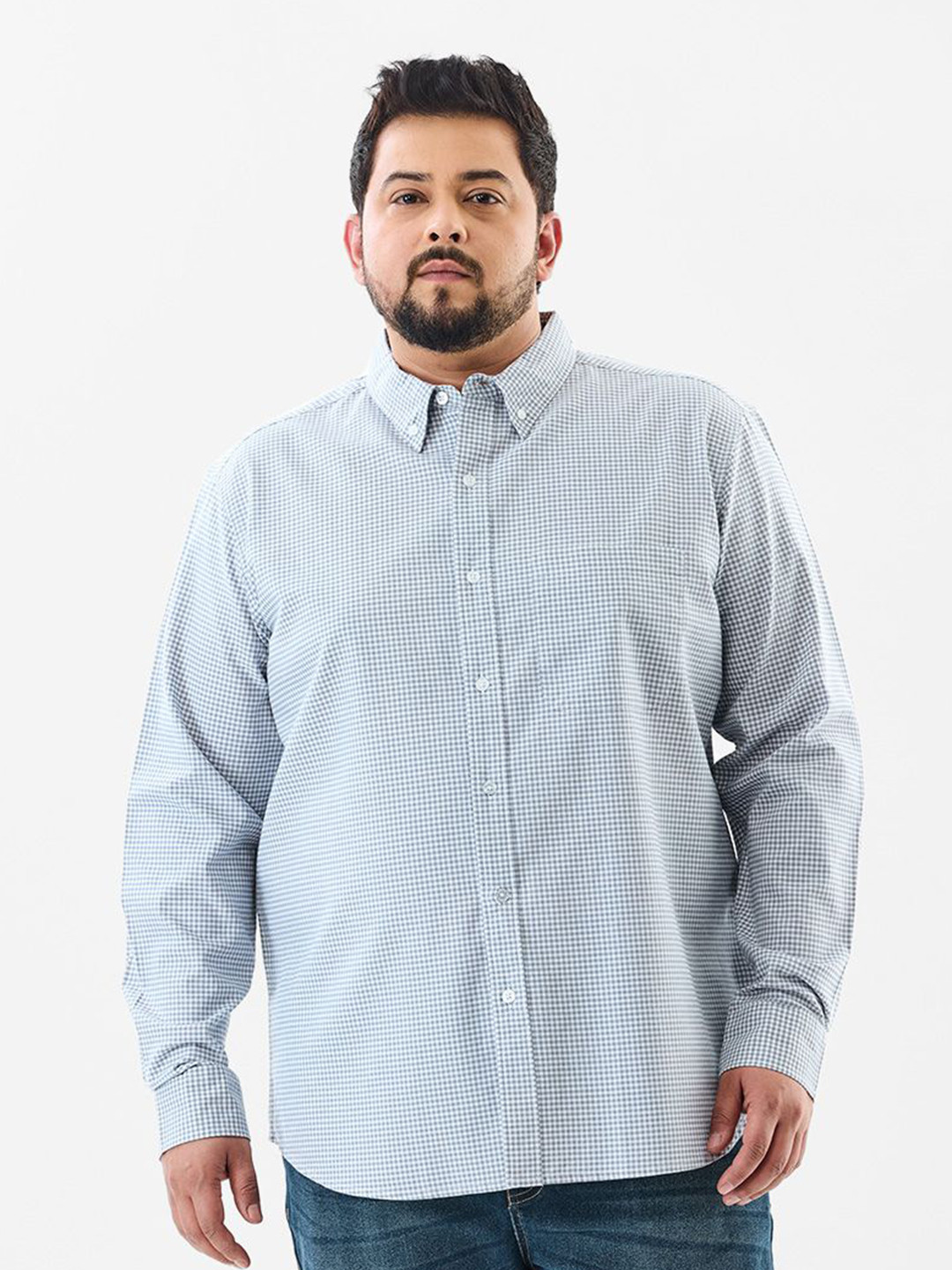 Snitch Men Micro Checked Button-Down Collar Pure Cotton Casual Shirt