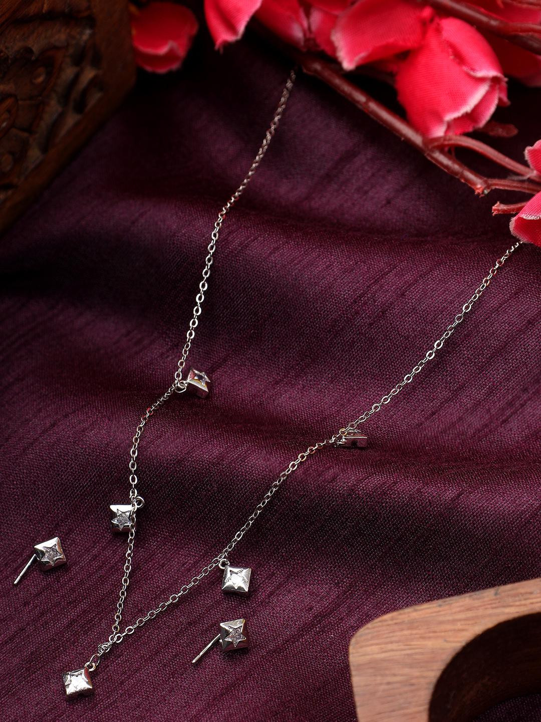 Beenth & Doneth Women Casual Square Patterned Platinum Plated Stainless Steel Necklace