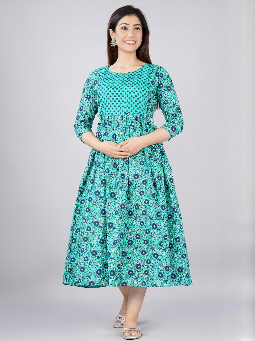 FASHION CLOUD Women Sea Green Kurtis