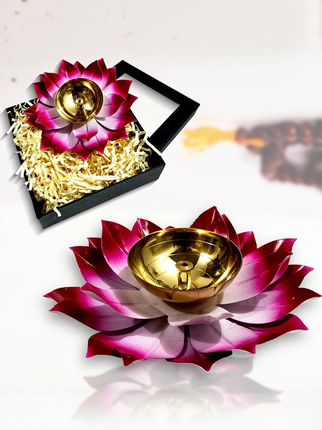 Lamina Set of 5 Lotus Shaped Large Size Brass Diya