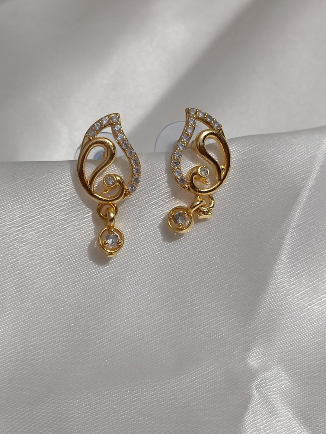 Grishma American Diamonds Studded Paisley Shaped Drop Earrings