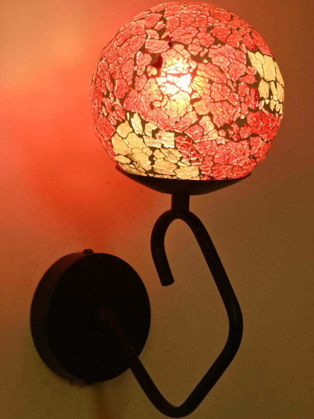 SOMIL Red & White Printed Glass Contemporary Decorative Wall Light