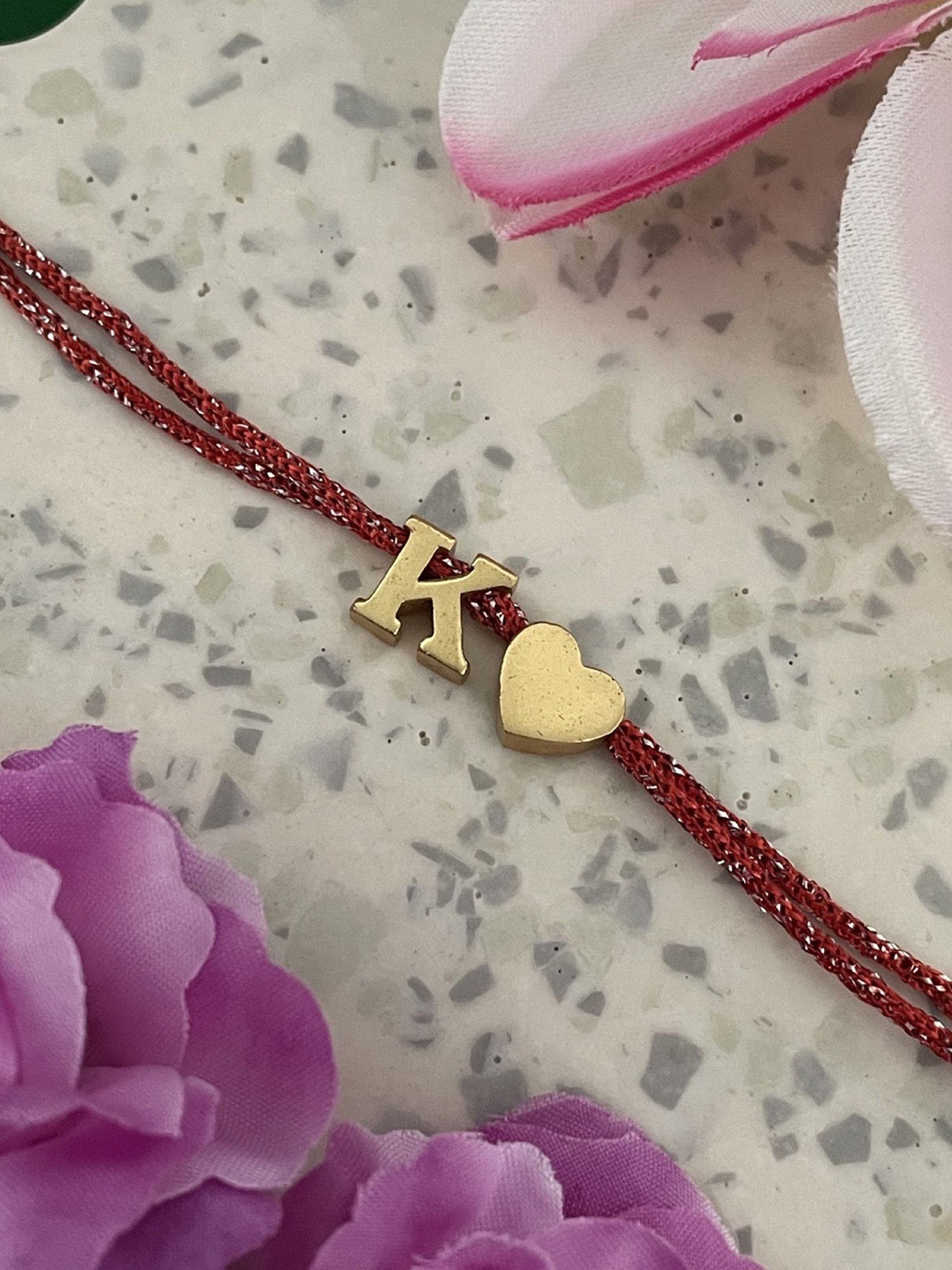 Digital Dress Room Gold Plated K Alphabet Heart Charm Initial Thread Rakhi