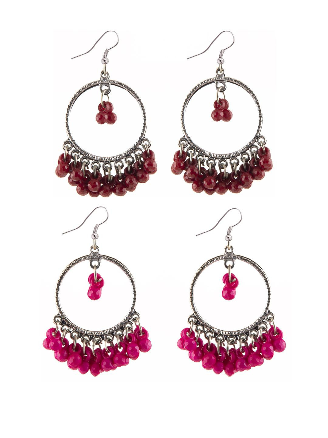 Combo Silver Oxidize Maroon & Pink Earrings for Girls
