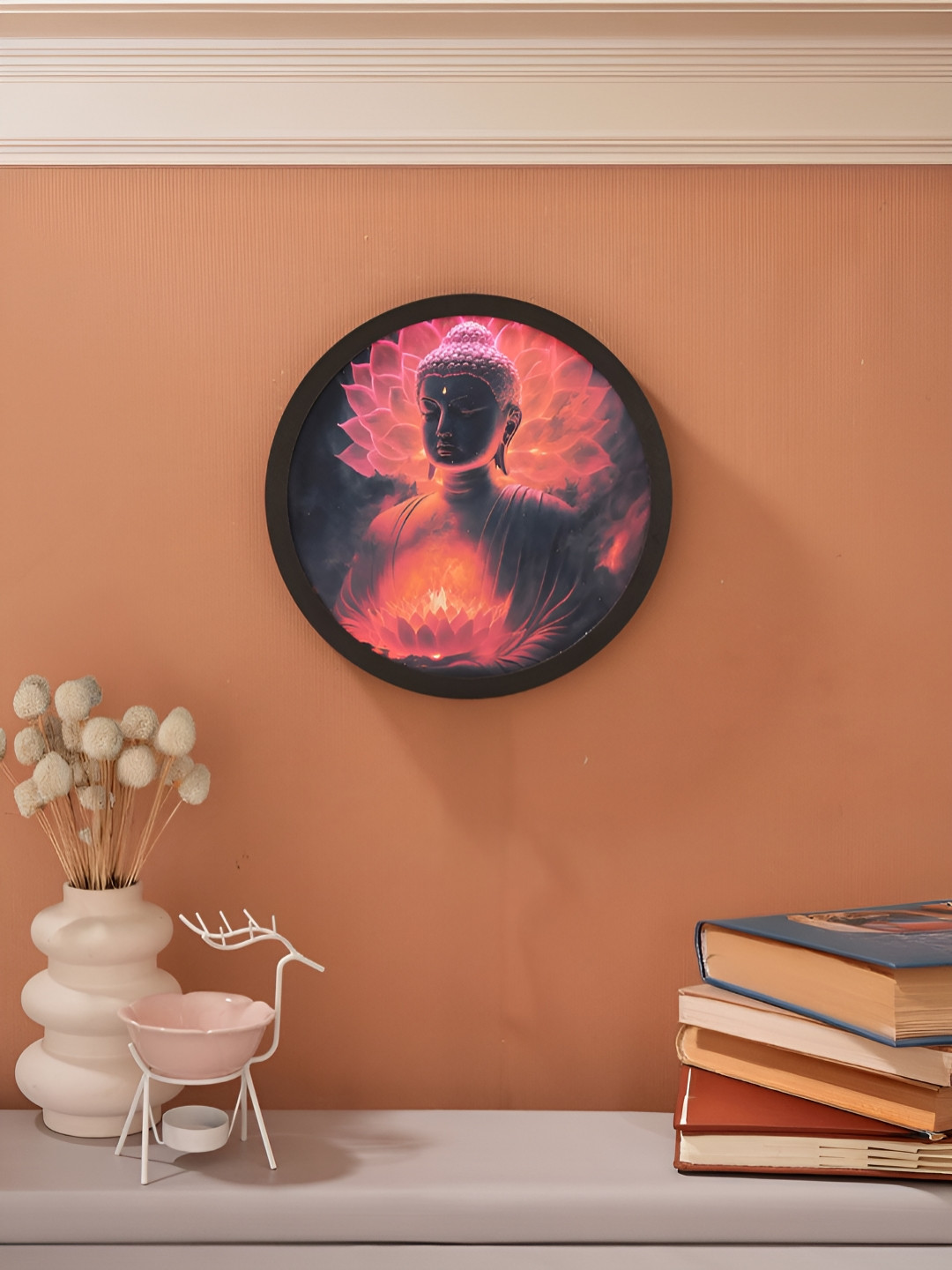 Homspurts Black & Orange Buddha Luminous Printed Spherical Shaped Wall Lamp