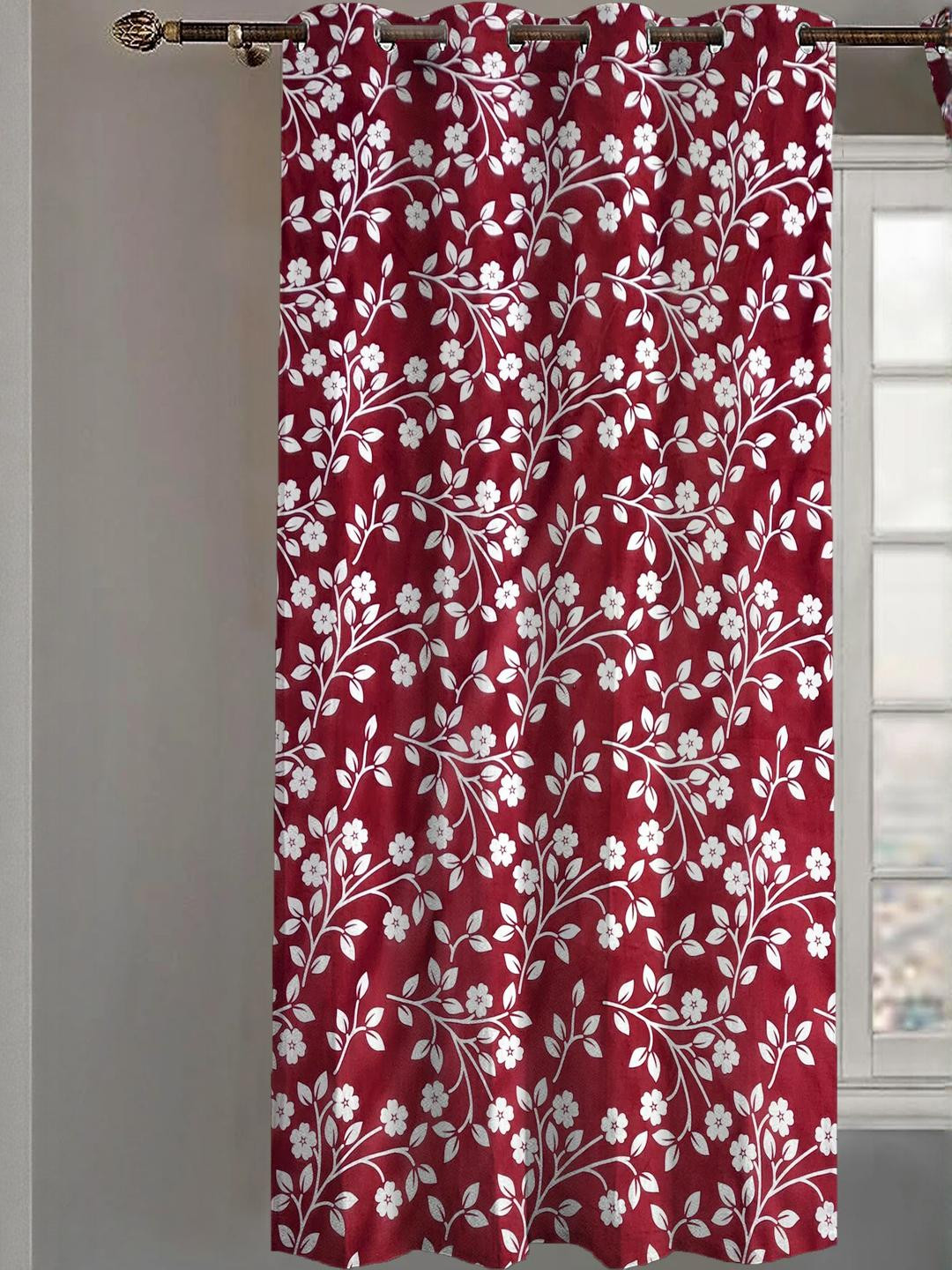 Lunar Days Maroon & White Floral Printed Window Curtain